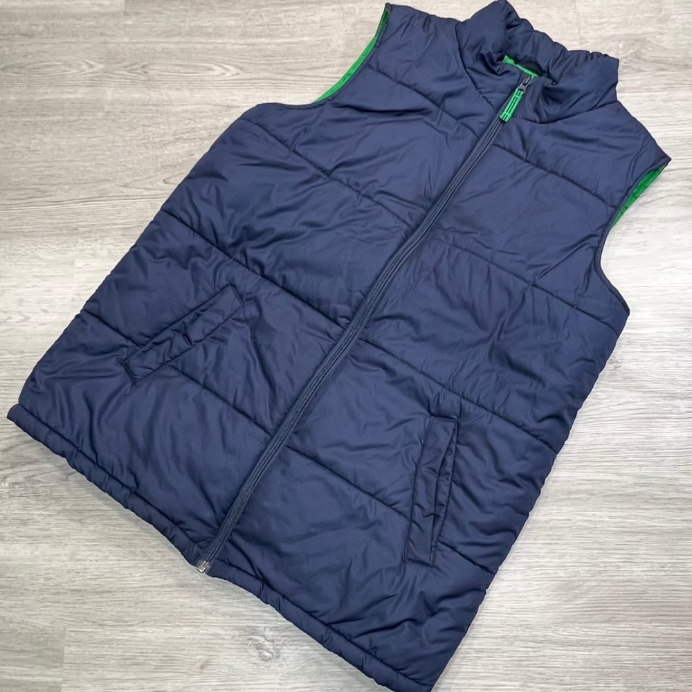 Lands‎ End Kids Puffer Vest XL (18-20) Navy Blue Green Lined  Sleeveless